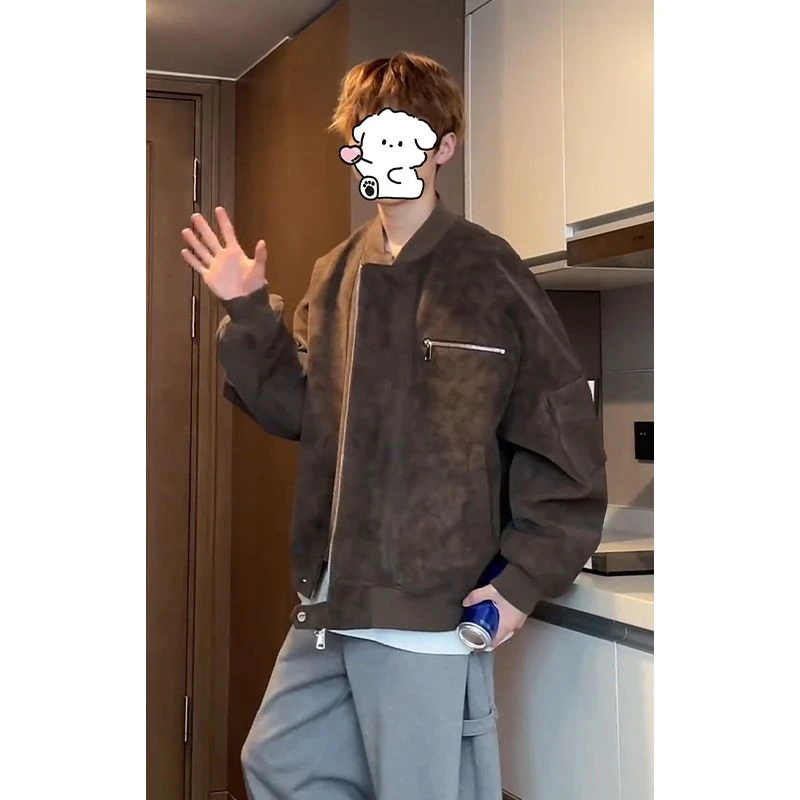 2025美拉德水洗皮衣外套男女款春季美式复古潮流机车夹克宽松潮牌