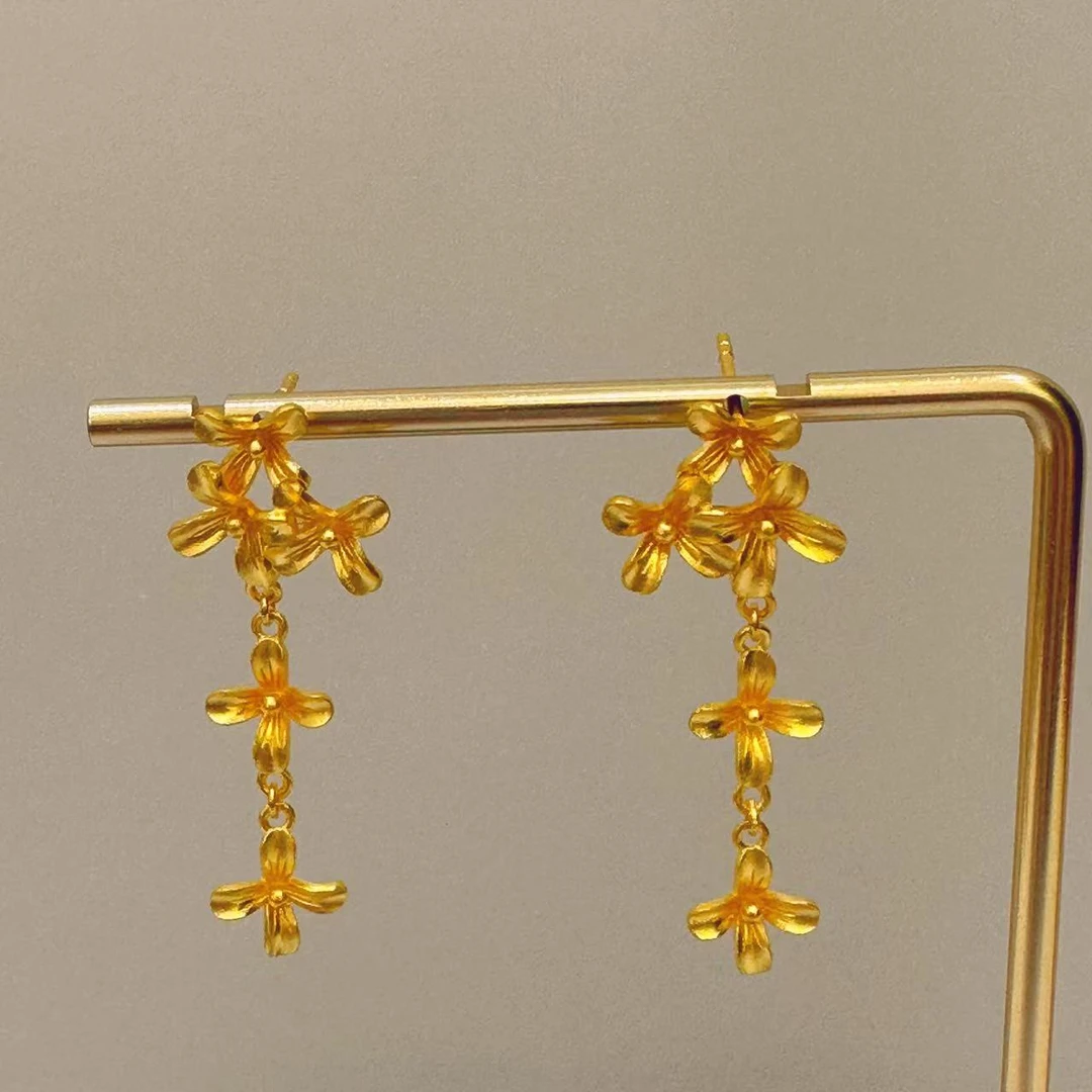 足金999丁香花流苏耳饰122