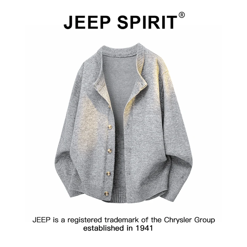 JEEPSPIRIT吉普纽扣针织开衫男女款秋季简约纯色百搭休闲长袖外套