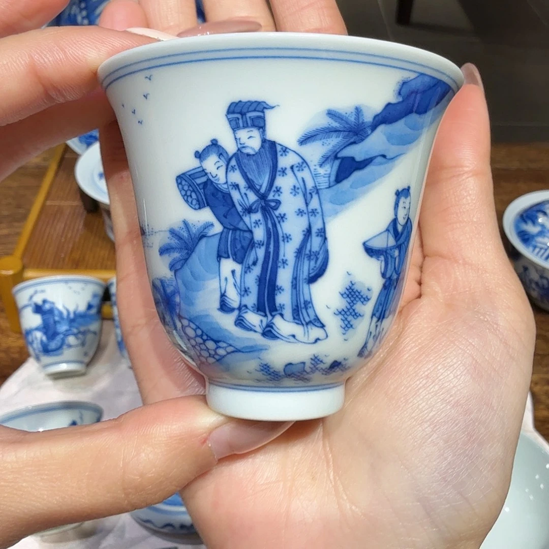 孔子观鱼闻香杯陶瓷手工手绘