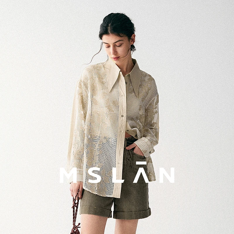 MSLAN【商场同款】新款设计感时尚气质百搭蕾丝镂空拼接衬衫MGAN065
