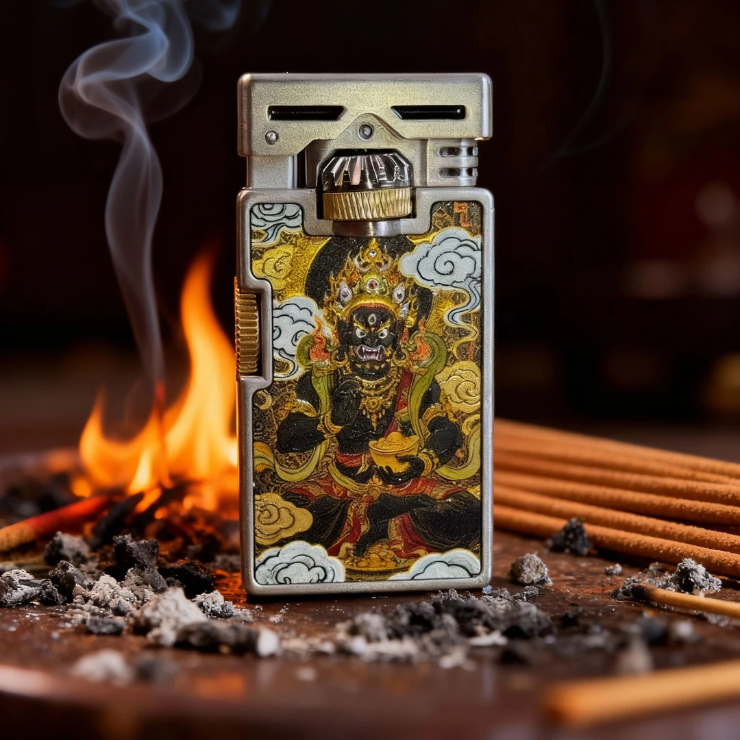 CHIEF/首领新款双齿轮联动鎏金工艺黑财神元素煤油打火机适合男士