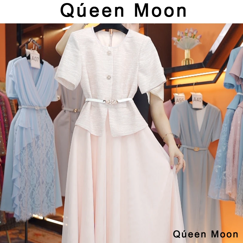 编码A55【QúeenMoon】经典轻奢百搭气质连衣裙拼接长裙 (定制女装)