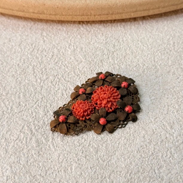 铜合金树脂胸针 【六六中古】孤品复古裙夹皮草夹th6433