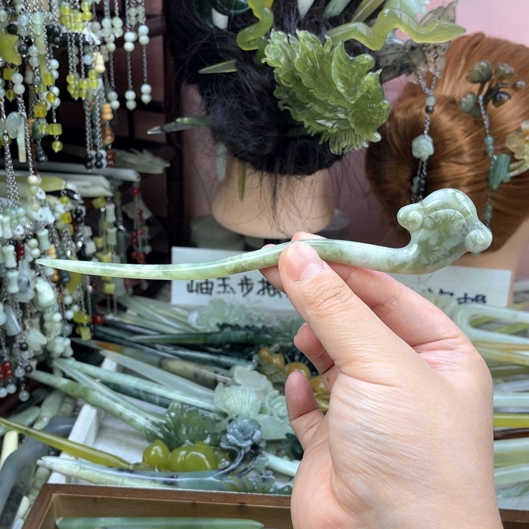 蛇纹石玉发饰未镶嵌默认微瑕岫玉发簪