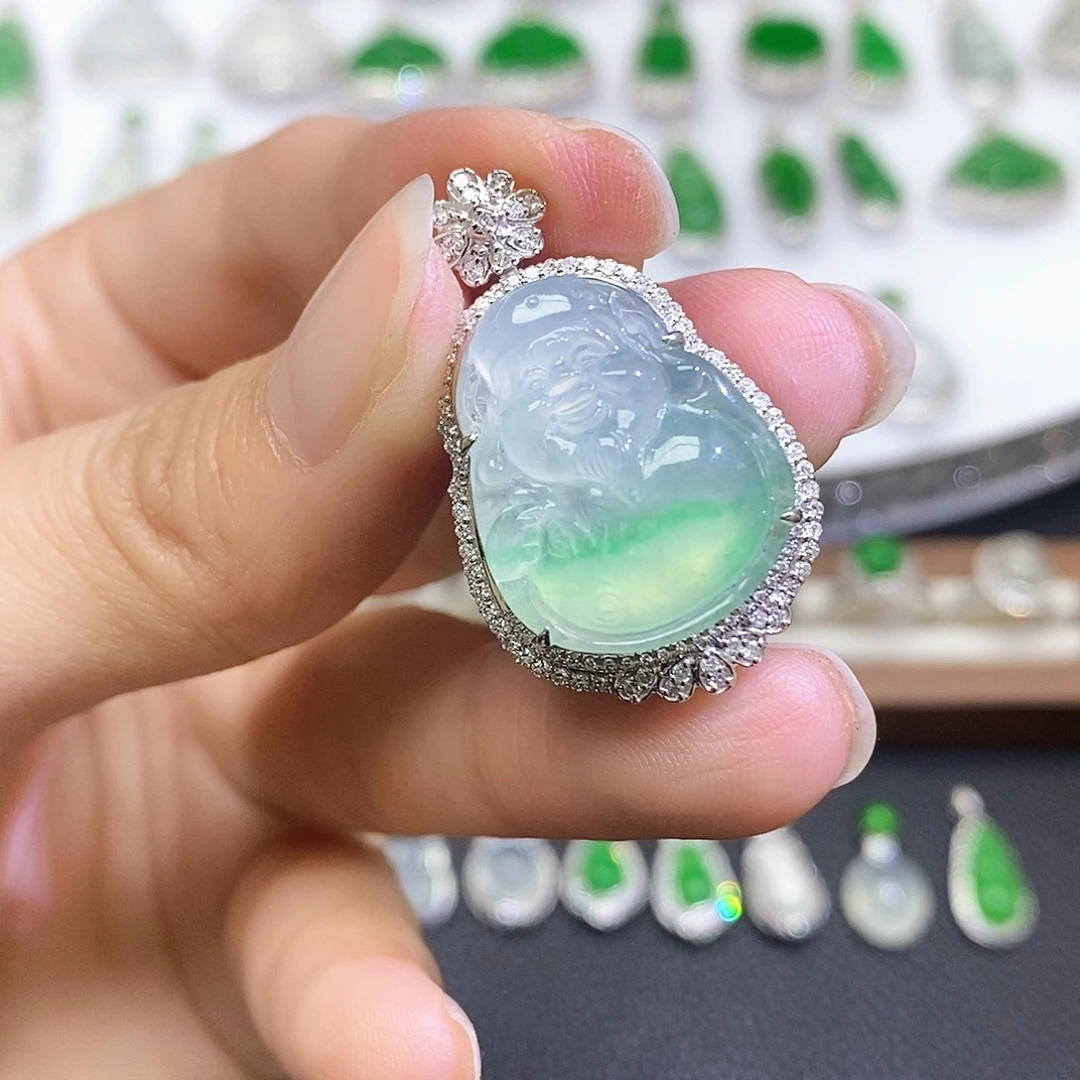 翡翠18K金镶嵌吊坠(不含链)