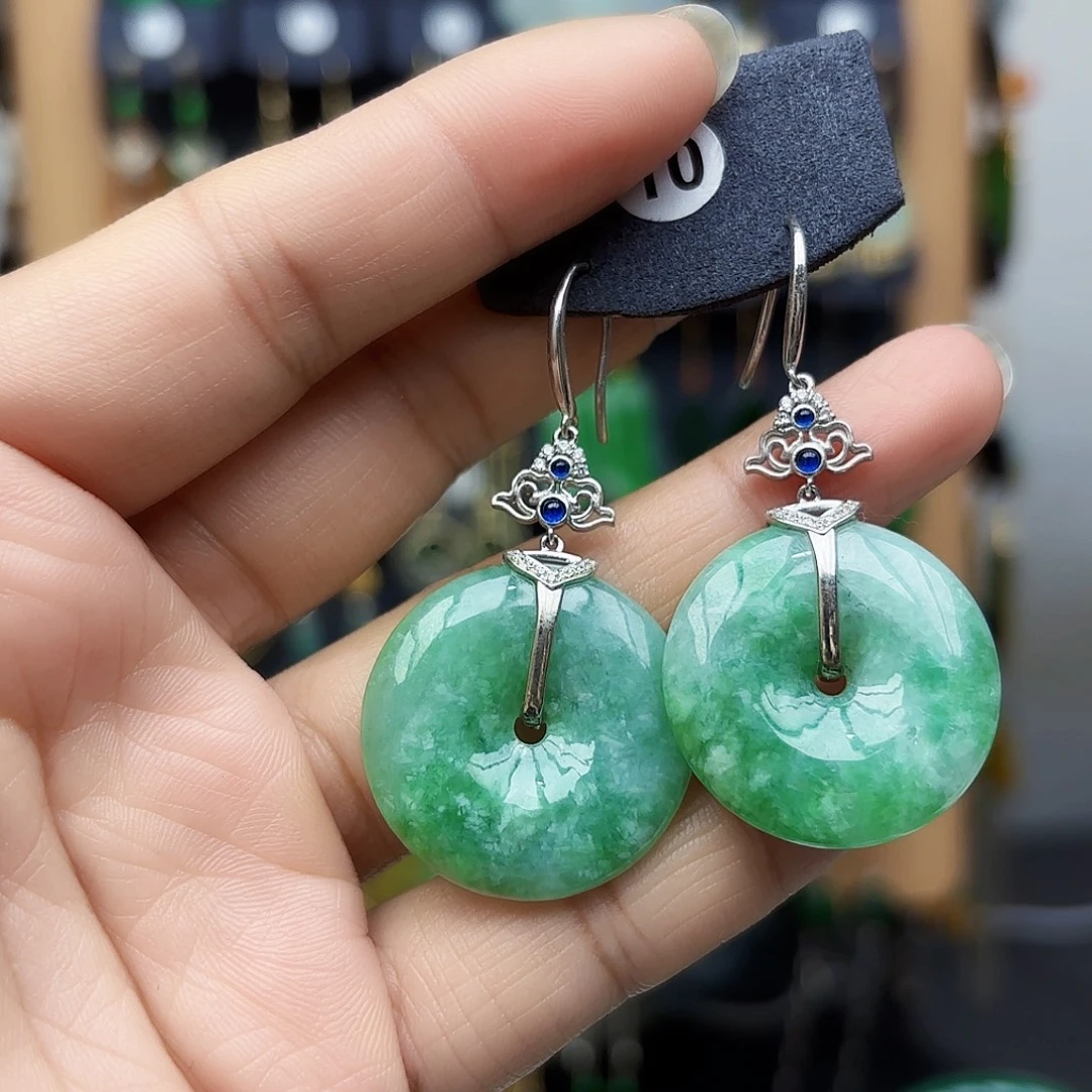 丽***7翡翠银S925镶嵌耳饰耳坠