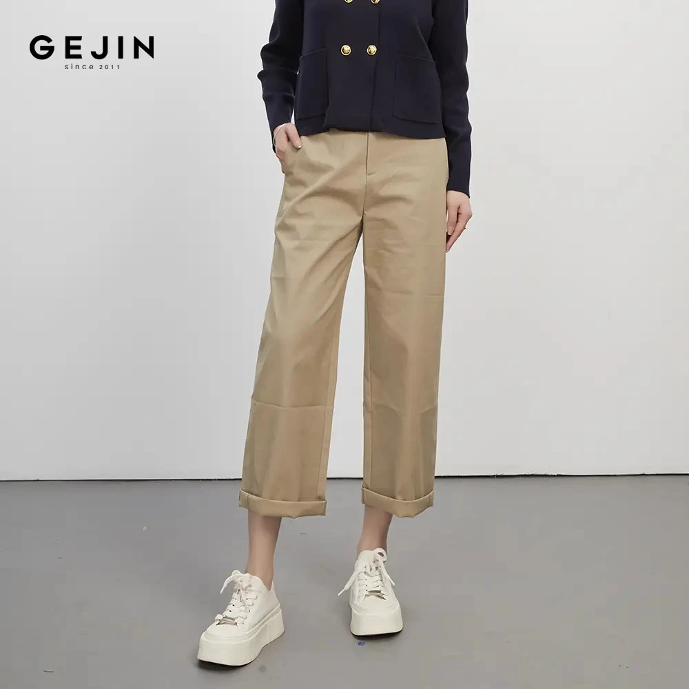 GEJIN/歌锦新款时尚直筒裤老钱风休闲风休闲裤显瘦卡其9322530464