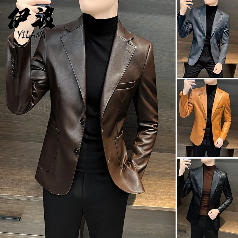 伊浪西装外套男秋冬季新款2025爆款痞帅皮衣男装上衣休闲西服男款