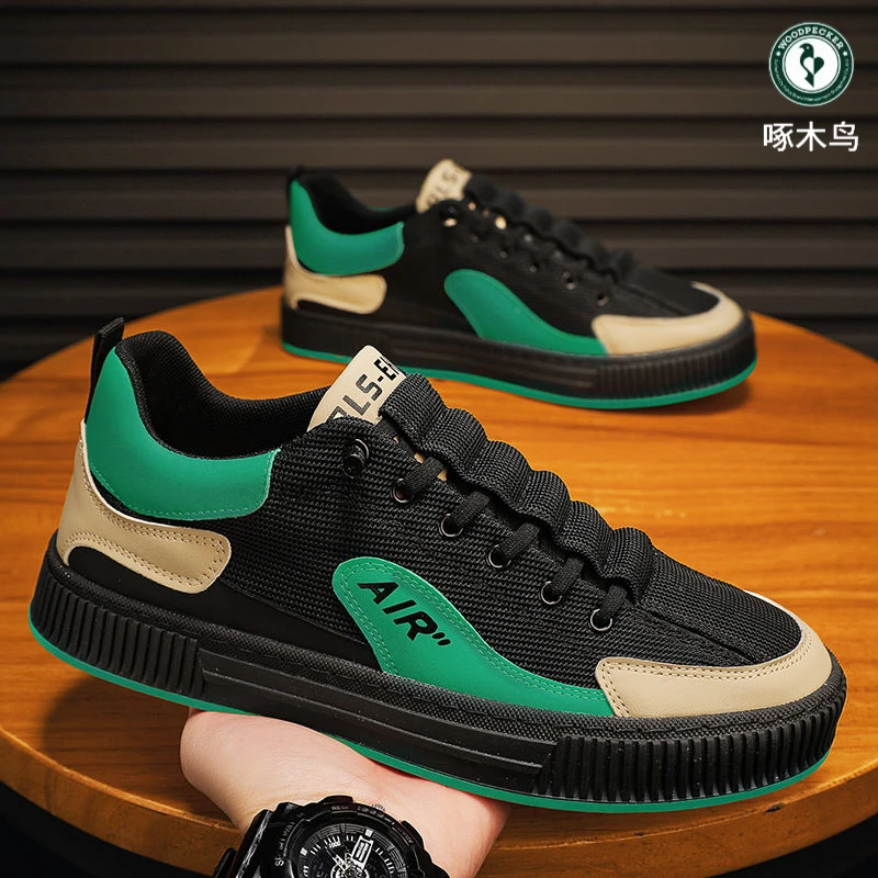 啄木鸟男鞋春秋网红新款透气一脚蹬厨房工作鞋上班夏季帆布板鞋