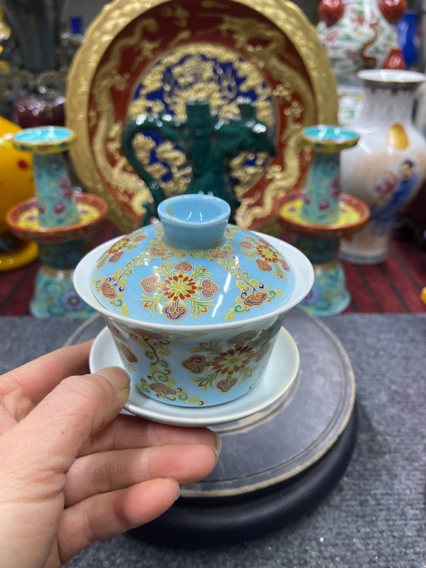 描金花卉盖碗茶碗茶具