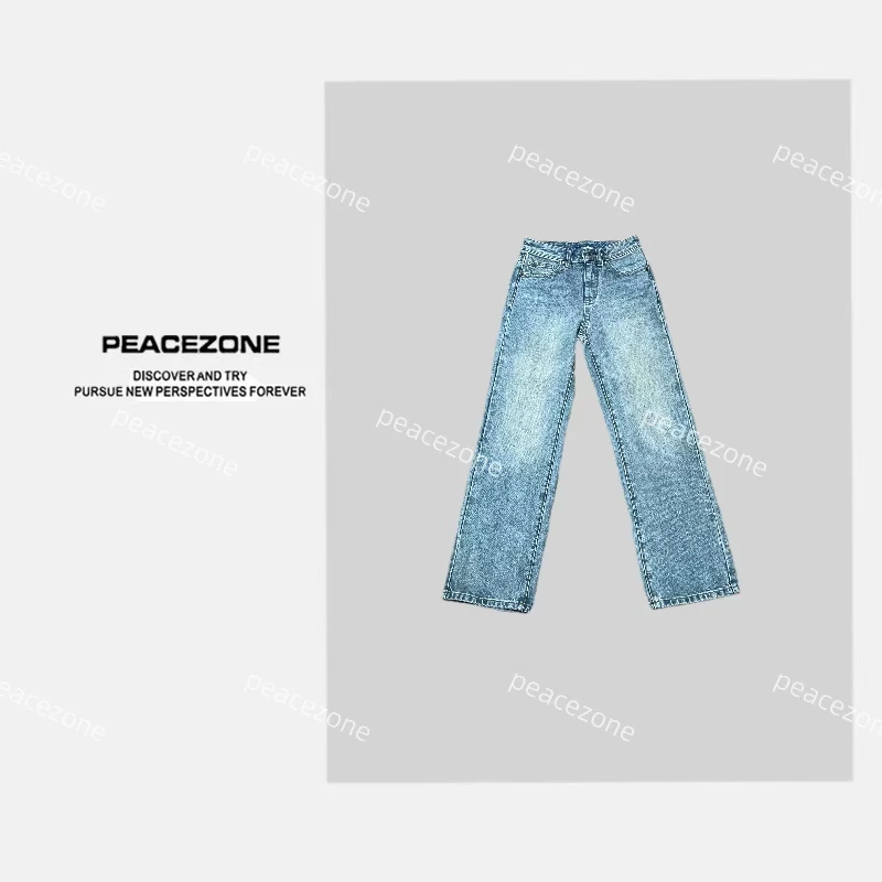 Peacezone  【100土耳其牛仔棉】春季新款水洗做旧直筒牛仔裤AMO1·1