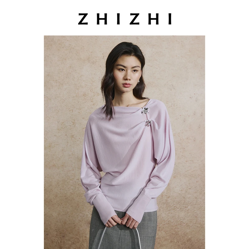 致知 苏武令 蝙蝠袖一字领羊毛针织衫25秋季新款收腰ZZ2EAKZZ012