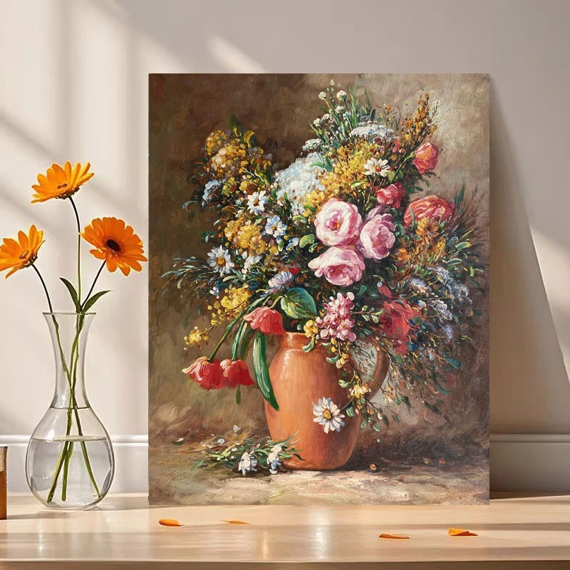 《陶甁盛芳》50*60含内框，刘春建手绘油画装饰画，客厅背景墙挂画
