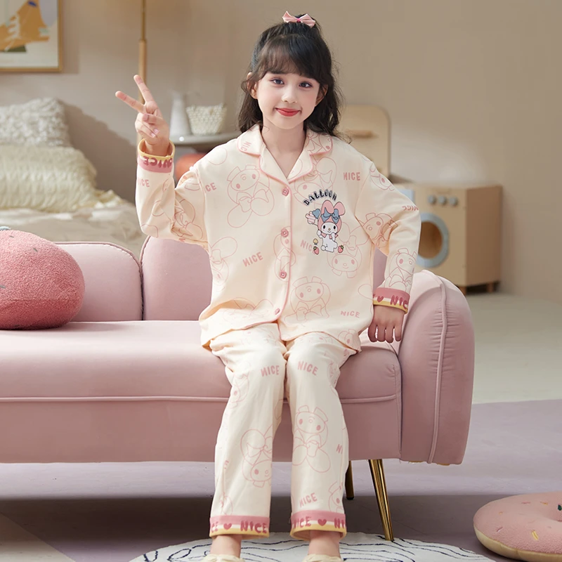 春秋季长袖长裤女孩中大童新款家居服套装秋冬2025儿童睡衣女童