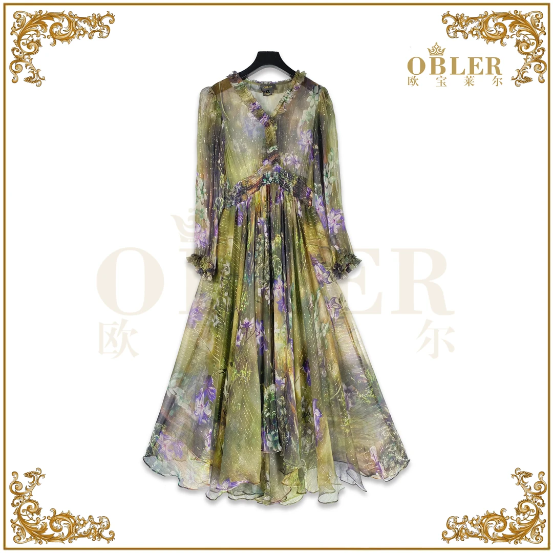 【欧宝莱尔】时尚气质春夏桑蚕丝连衣裙305-24403