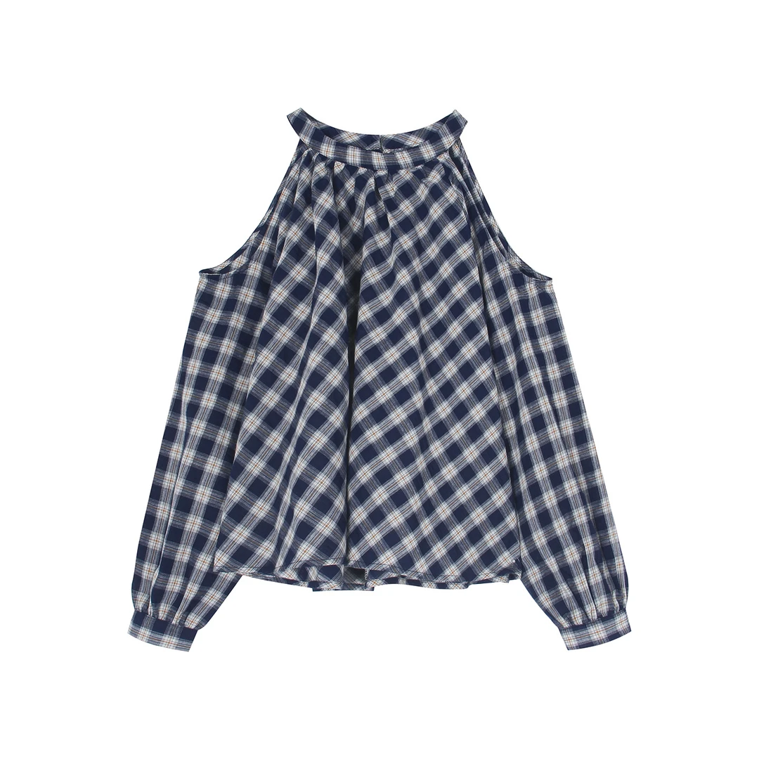 有风YFEELING设计感挂脖露肩衬衫女秋季新款长袖上衣