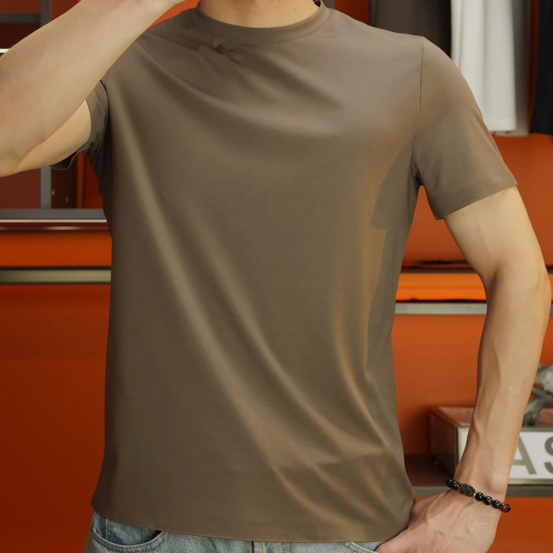 【干净文艺】男士桑蚕丝短袖圆领T恤锦氨无痕打底上衣净版简约高弹