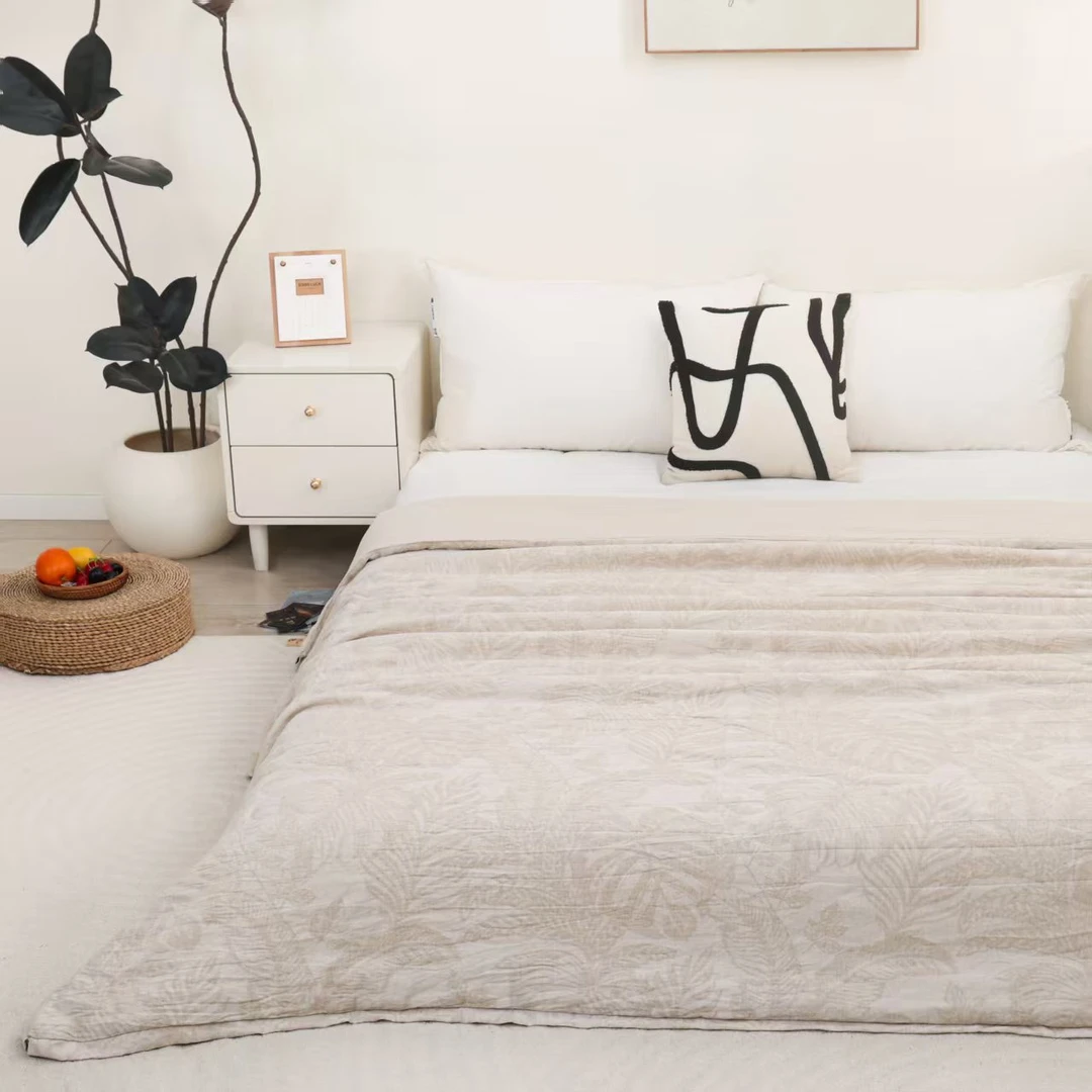 轻奢风棉麻色织提花一体有氧被免被罩春夏被 芳华