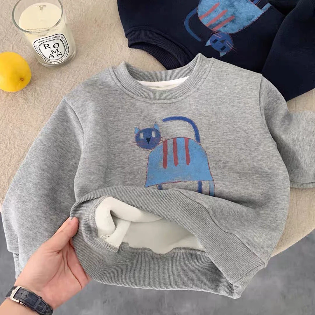 儿童卫衣男加绒2025秋冬新款小童装卡通上衣保暖宝宝打底衫女洋气
