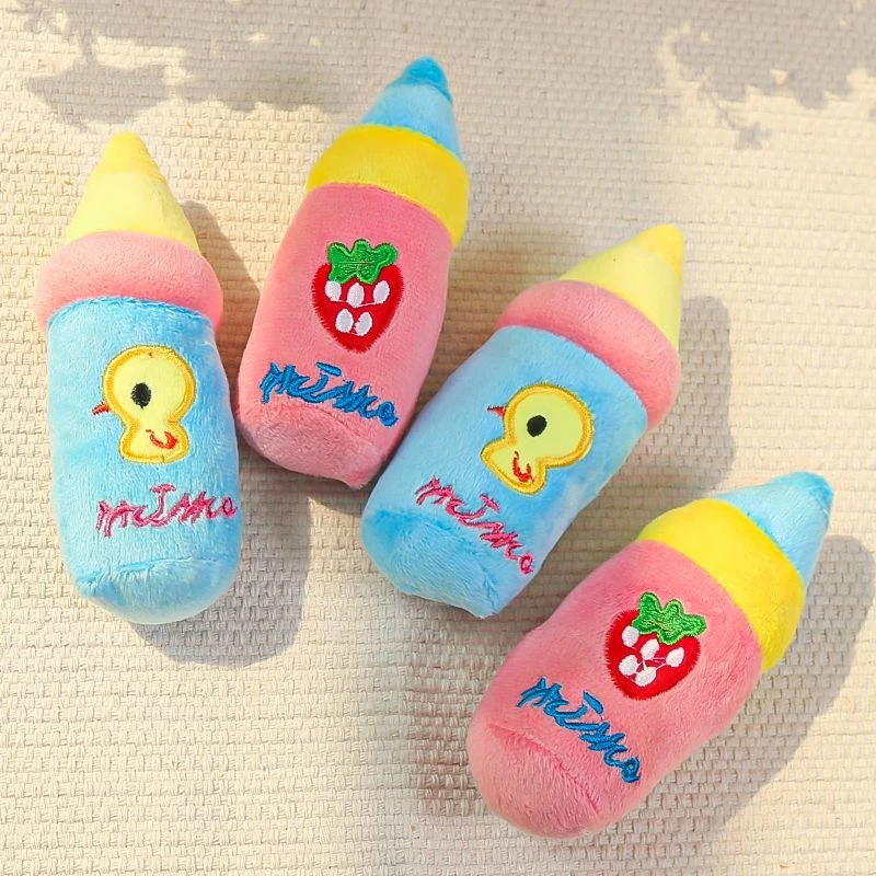 奶瓶卡通刺绣款毛绒发声玩具内涵BB器宠物狗狗猫咪玩具宠物用品