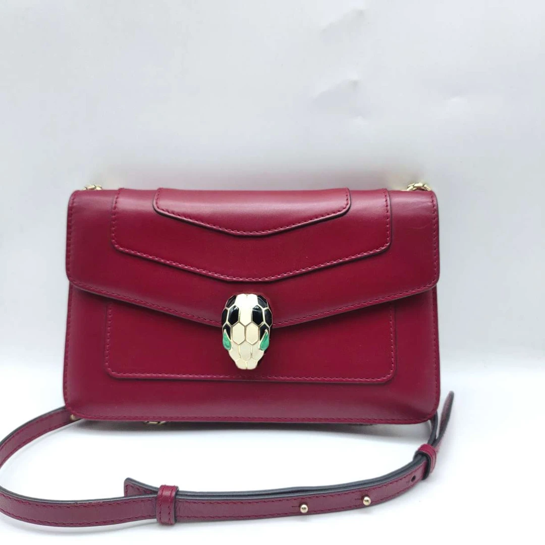 95新 BVLGARI/宝格丽 红色蛇头 链条包1386 9080