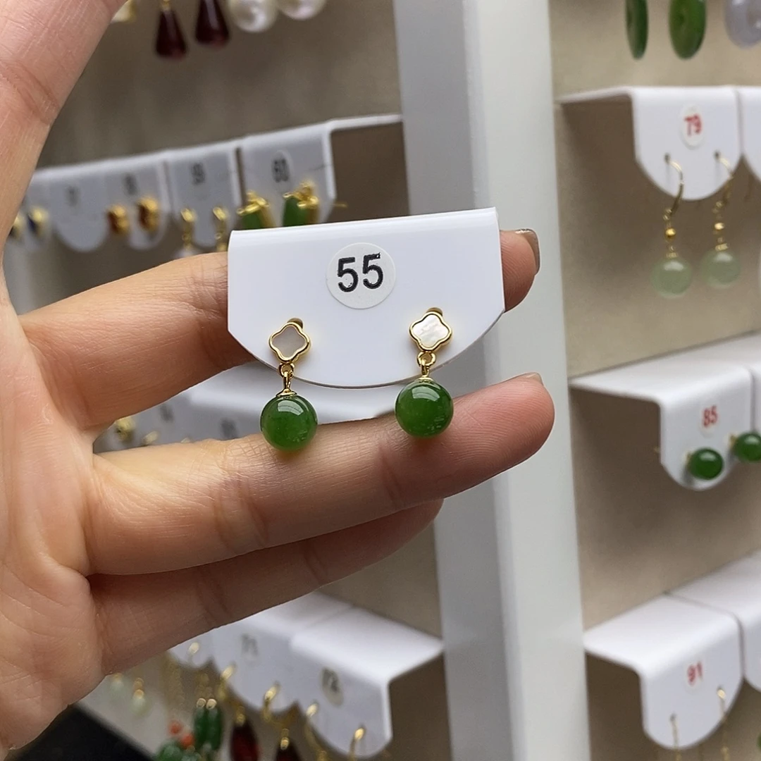 和田玉银S925镶嵌耳饰