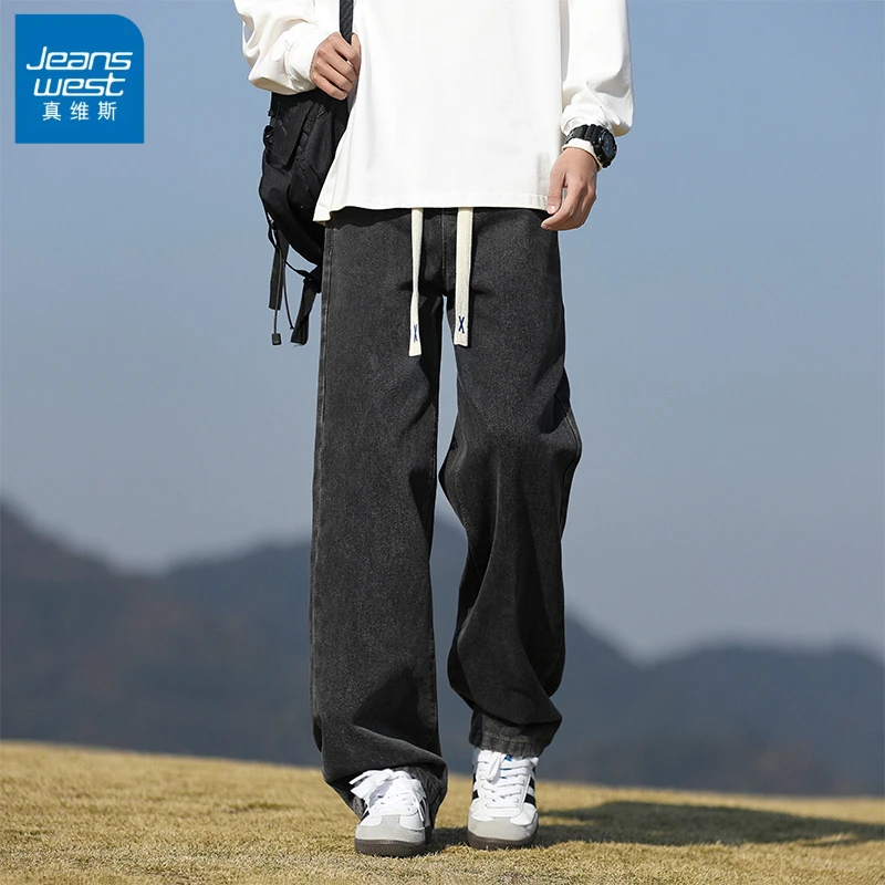 Jeanswest/真维斯春秋新款潮流高街直筒阔腿牛仔裤男