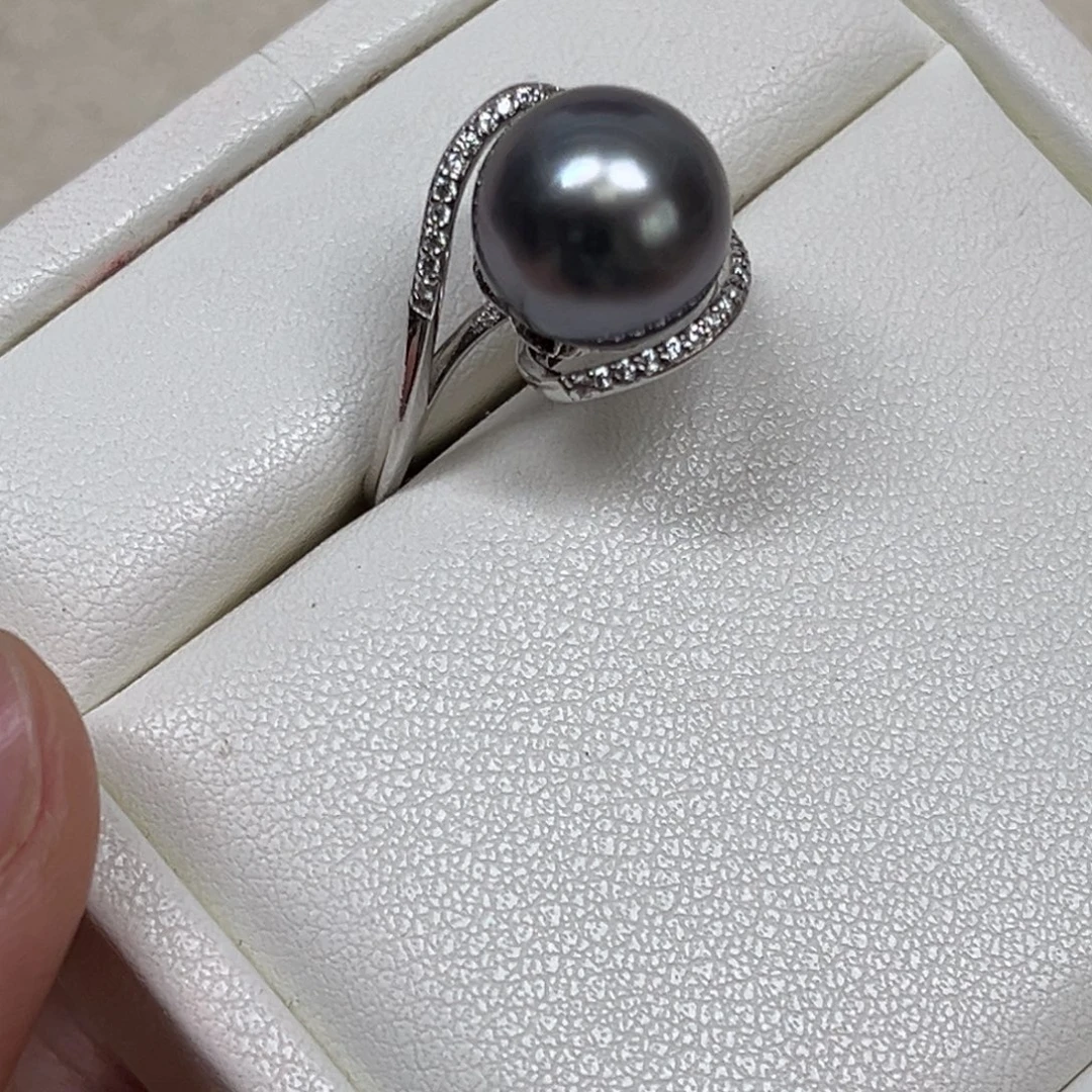 海水珍珠戒指银S925镶嵌11-12mm