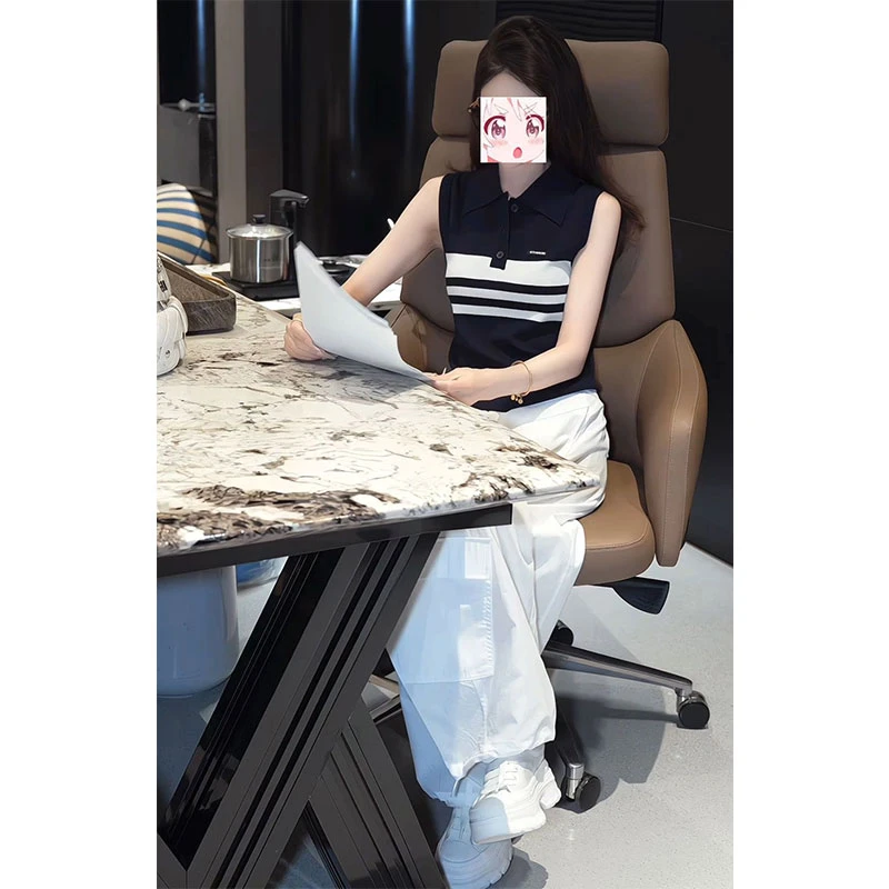 潮流小个子显高显瘦气质穿搭一整套夏季短款无袖针织衫长款休闲裤