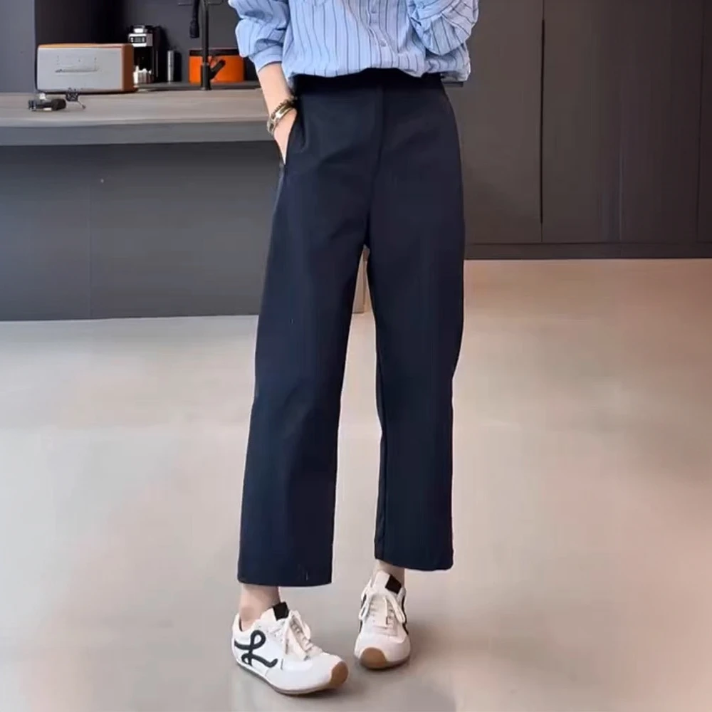 欧货宽松显瘦小直筒休闲裤女秋季新款大码胖mm高腰百搭九分哈伦裤