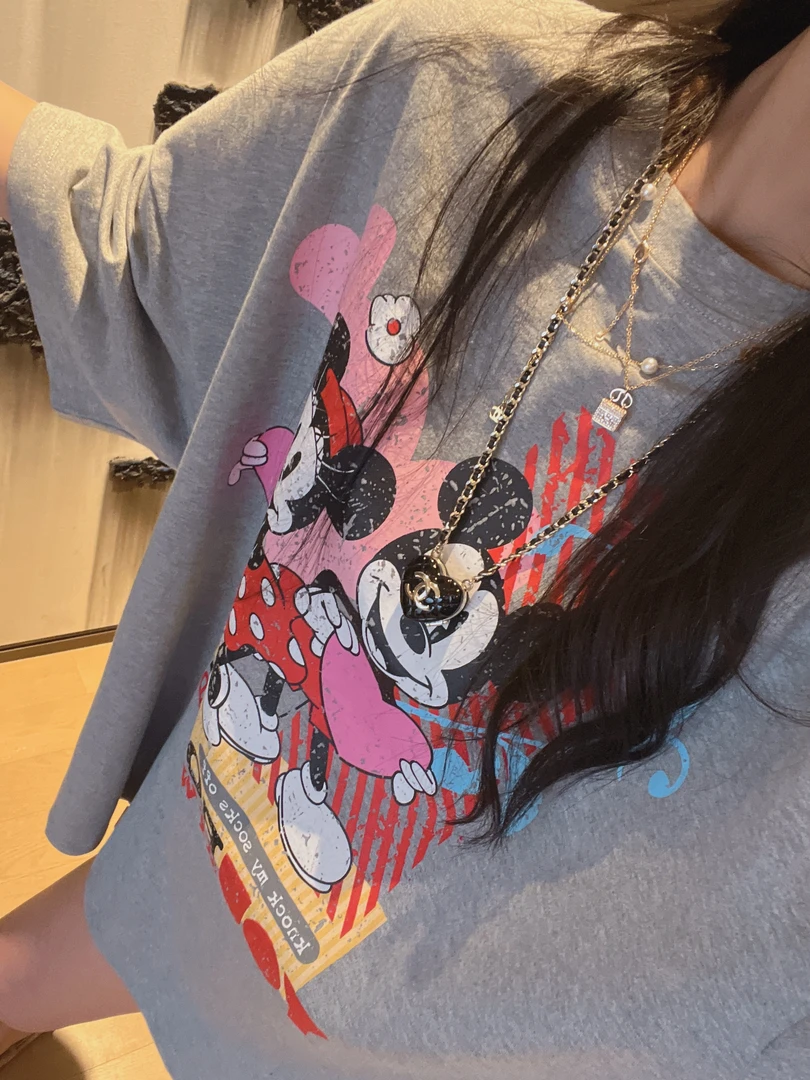 xxxwxz王希之  减龄俏皮米鼠做旧卡通印花圆领短袖T恤#z1713