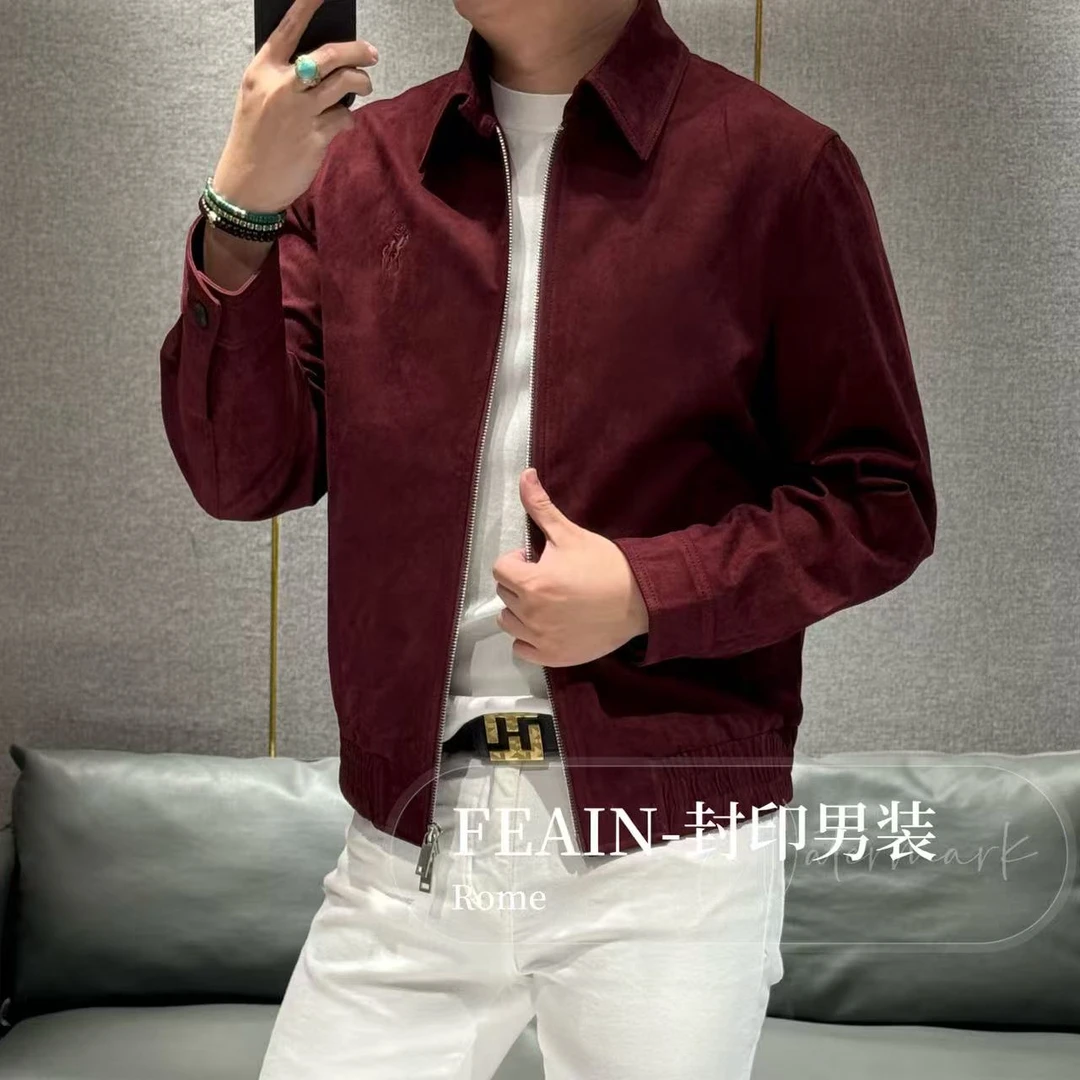 拉*夫方向高端反绒面拉链老钱风秋季夹克6586