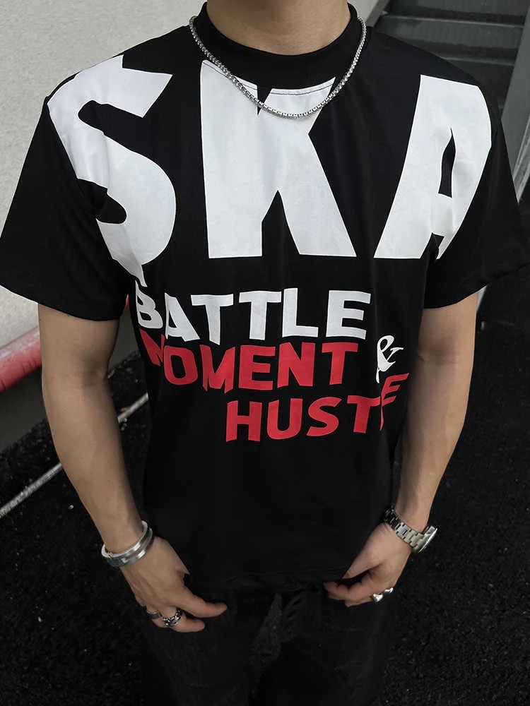 美式“掰掰腕子"重磅索罗娜凉感正肩收领口收腰线小众男生短袖T恤