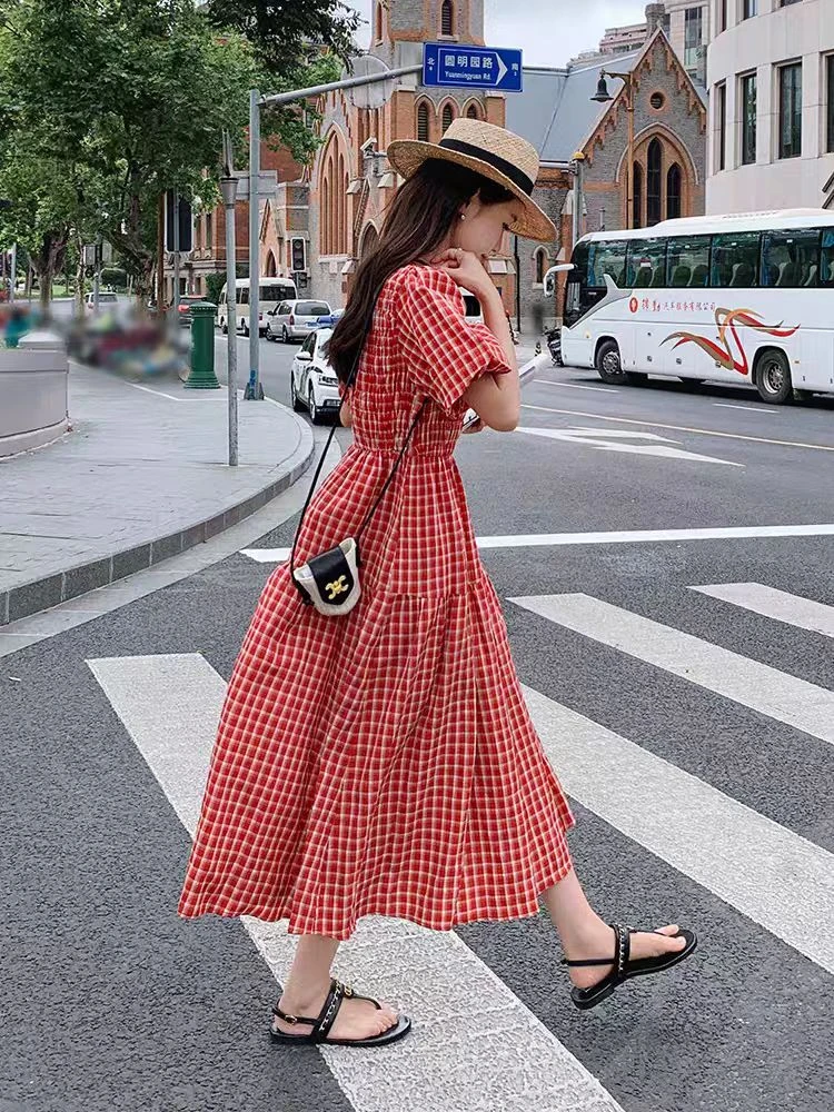 1137格子清新连衣裙