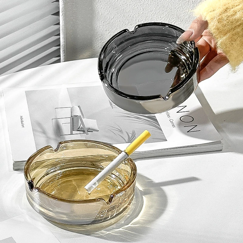 经典简约精致家用卧室酒店办公室高端潮流圆形玻璃烟灰缸轻奢家居