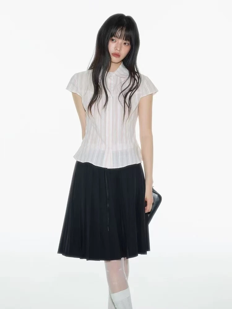 C3-2粉黑色“浅条纹”衬衣短裙套装（3172/3173）