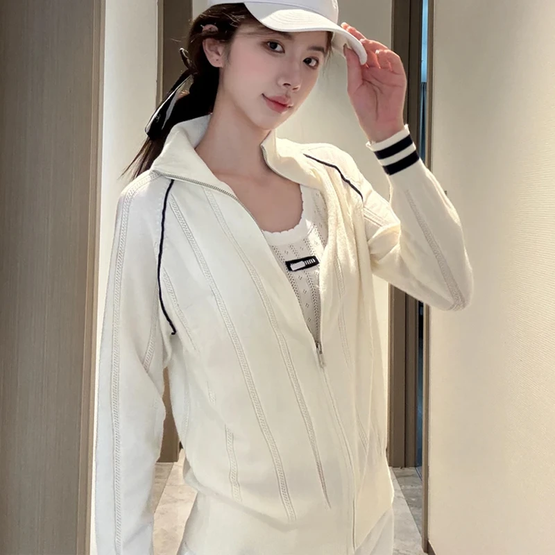 小众女装撞色拉链小立领针织开衫时尚休闲潮流松弛感上衣服秋季Y