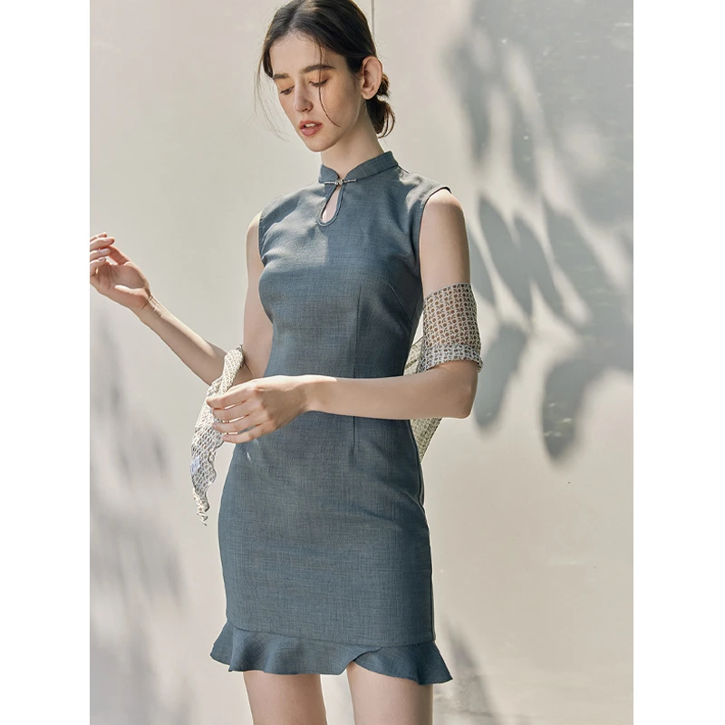 Mix Selection｜烟罗 新中式连衣裙精纺花纱重工包臀裙MSBJQ0276