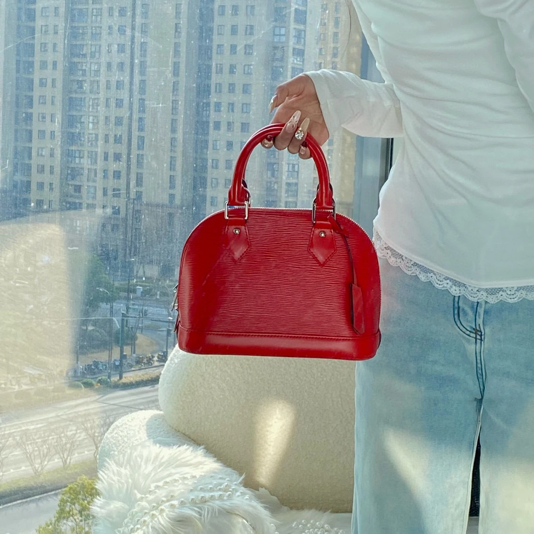 95新 LouisVuitton/路易威登 lv中国红水波纹bb贝壳手提斜挎包