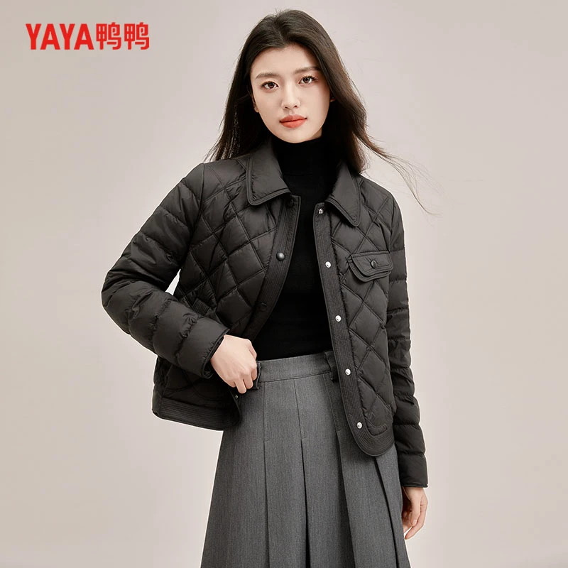 YAYA/鸭鸭轻薄羽绒服翻领时尚百搭舒适保暖女士短款YE4B601465L