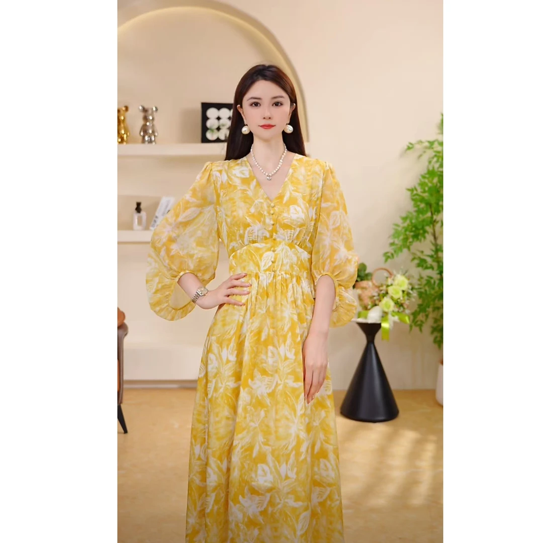 【深圳米熙儿】100%桑蚕丝法式收腰连衣裙