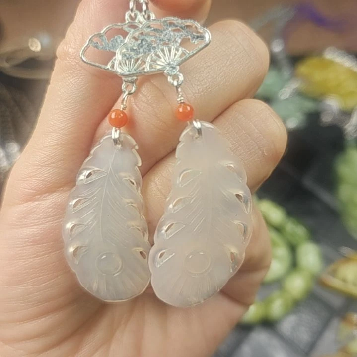 蛇纹石玉合金耳坠