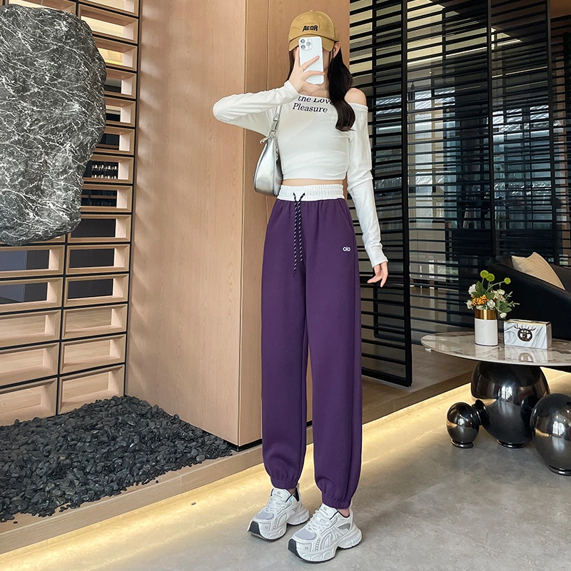 【运补6-8】春秋刺绣卫裤女宽松百搭休闲运动直筒束脚裤阔腿裤2688