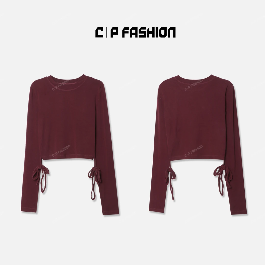 AR丨“温澜潮鉎“短款绑带纯色修身长T恤 J70202CT243