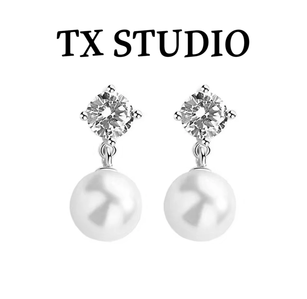 合金仿珍珠耳饰 925银-12mm大灯泡＋爆闪一颗钻