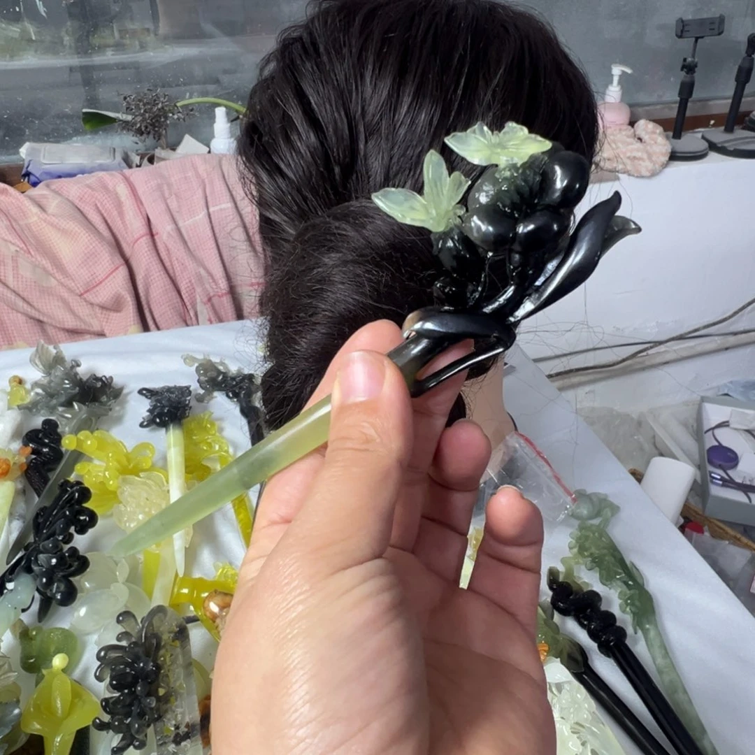 定制蛇纹石玉毛货发饰