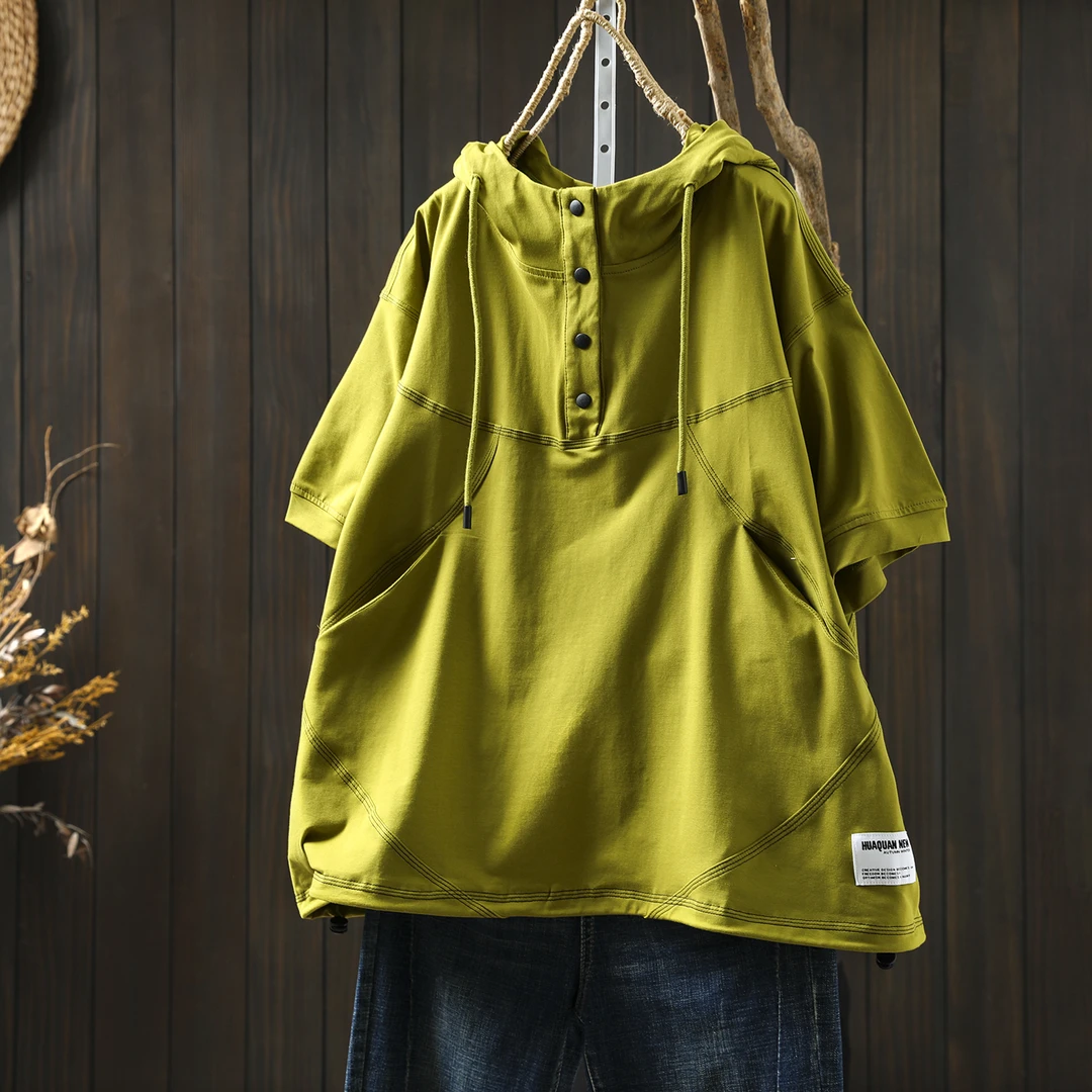 2025新款夏白色宽松显瘦设计感休闲百搭连帽时尚短袖女t恤上衣潮