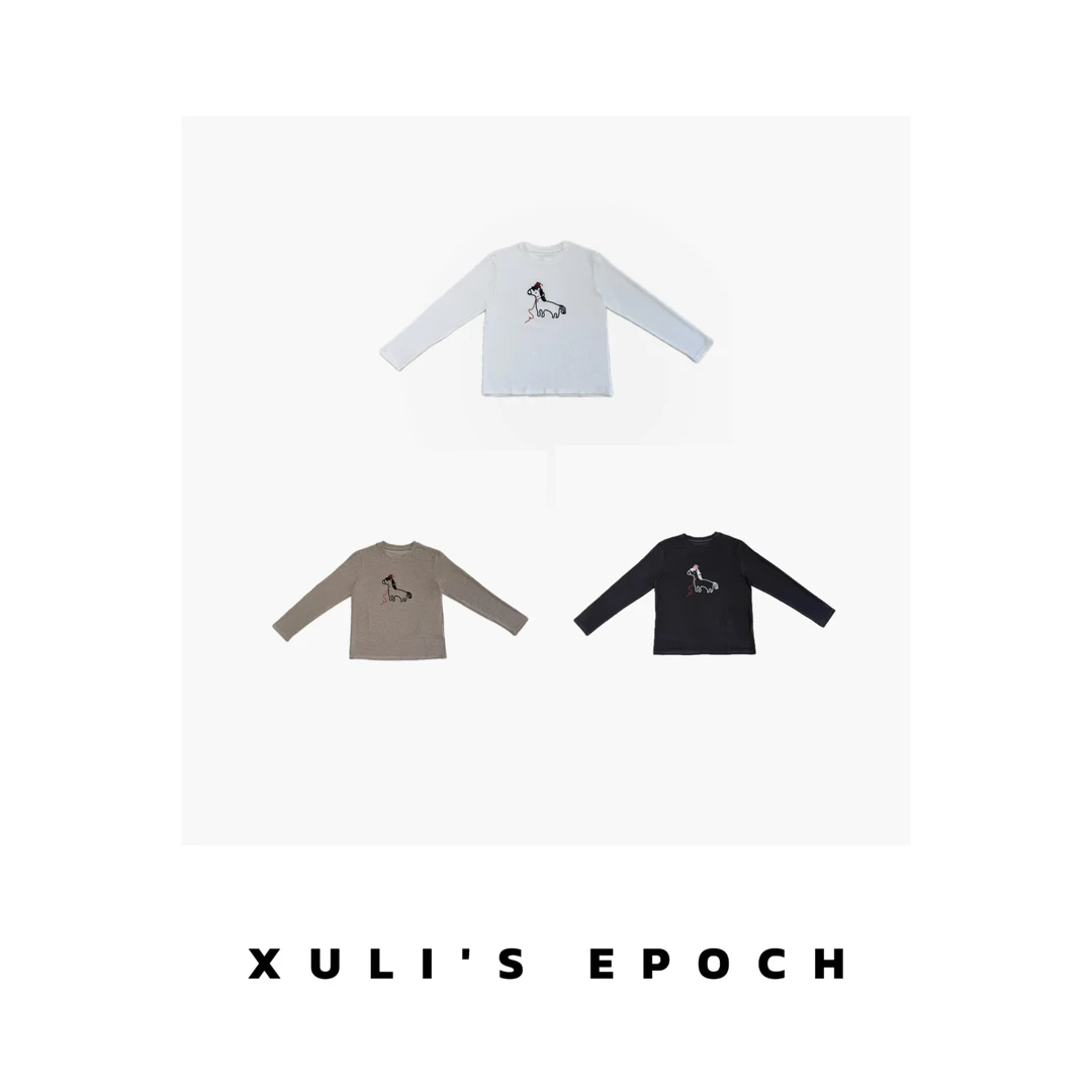 XULI'S EPOCH线条设计幸福马绣图长袖T恤·1207-2175-5·冬日限定