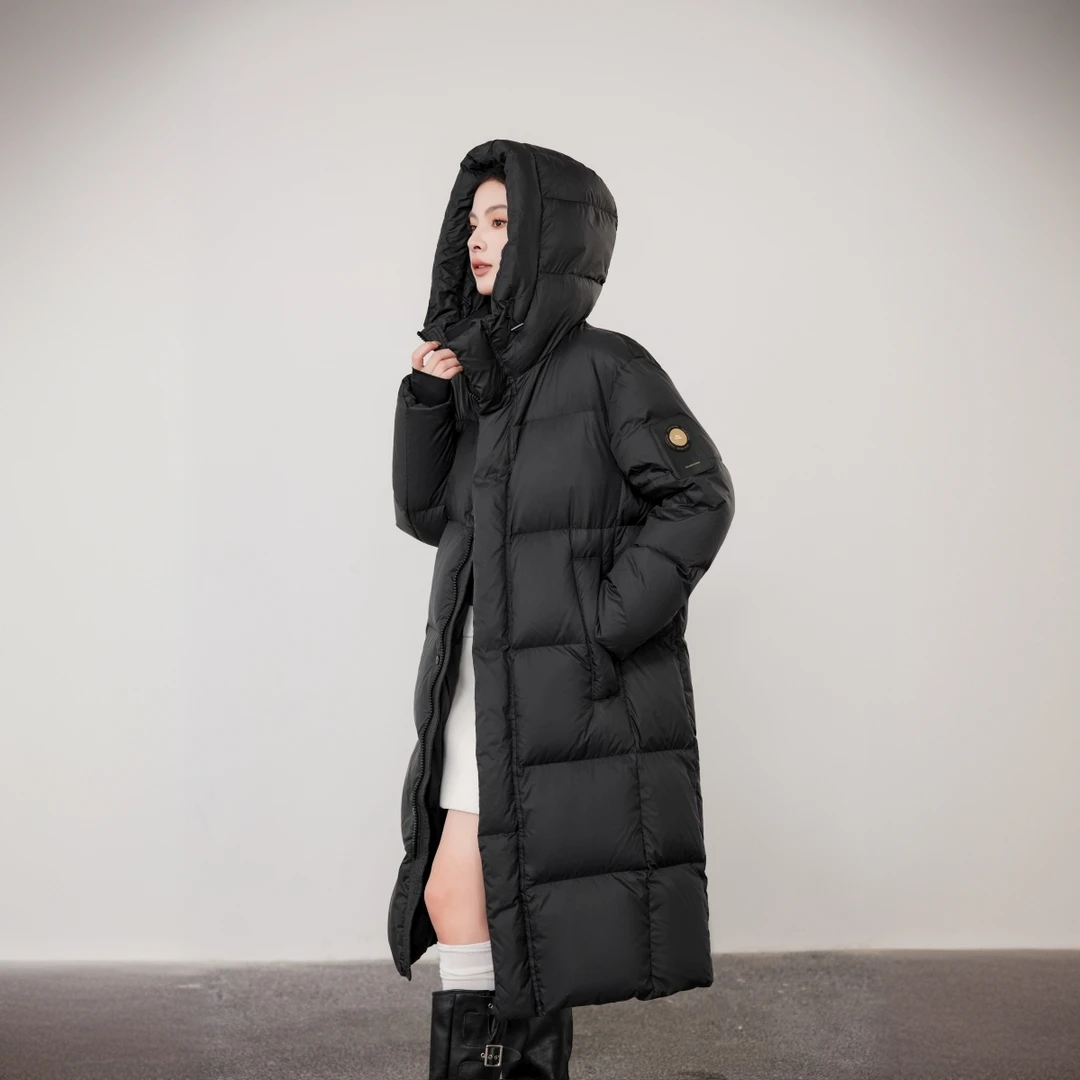 【工厂直销方标】2025男女同款连帽过膝羽绒服厚长款宽松适合高个子